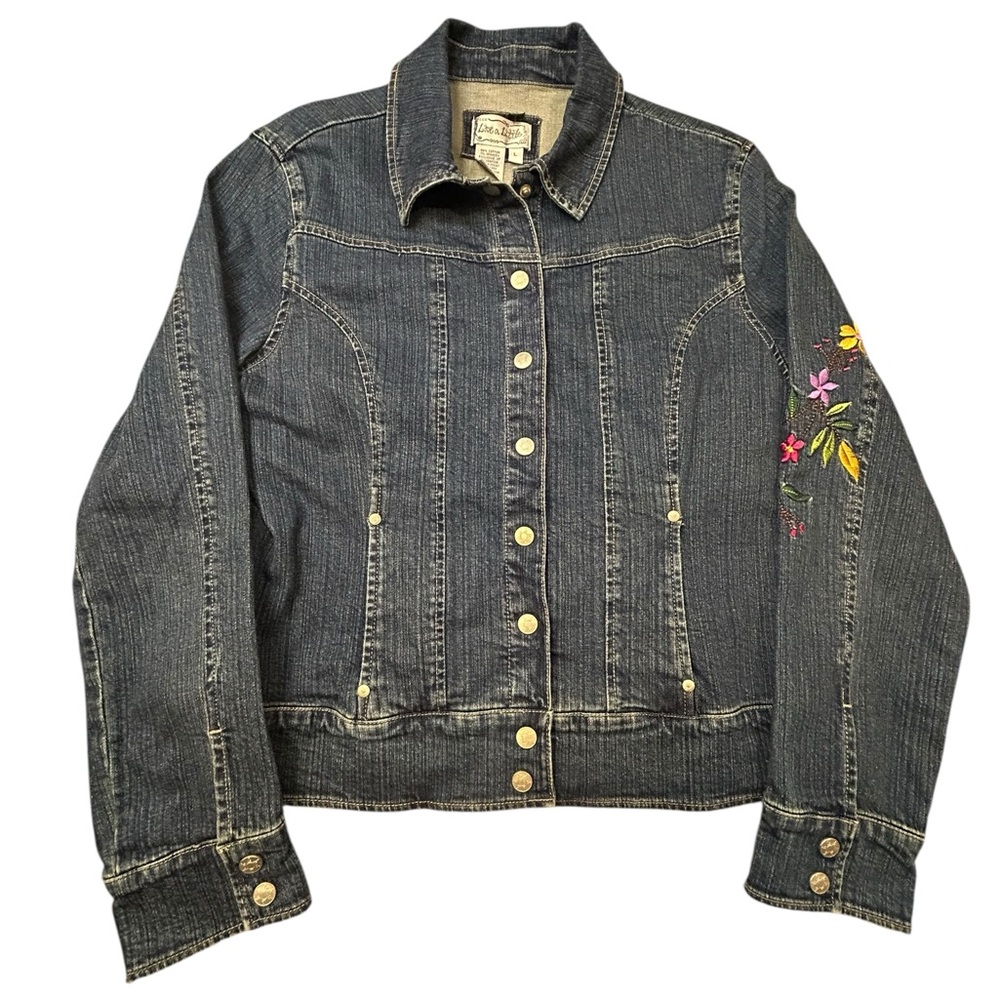 Live A Little Women’s Vintage Peacock Embroidered Denim Jacket L Y2K Floral - Picture 2 of 10
